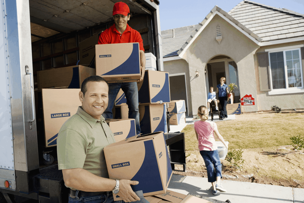 family unloading truck