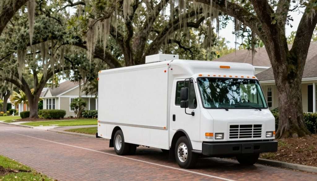 Moving truck parked in front of a residential home in Winter Park